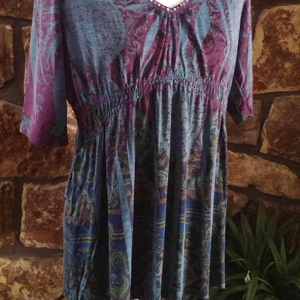 One World BOHO top - Med - embellished neck - Picture 5 of 5